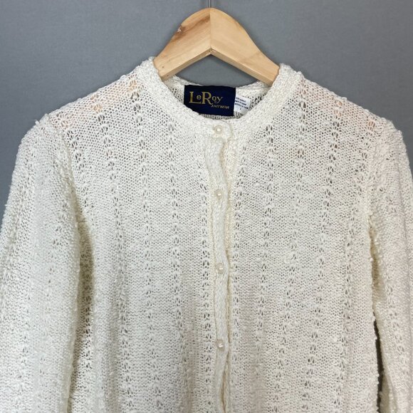 Vintage Cardigan Sweater Textured Knit Pearly Buttons Twee Light Academia‎ Retro - Picture 1 of 12